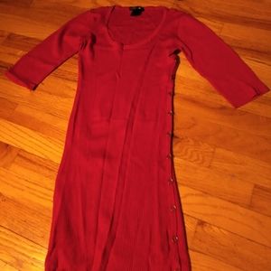 Red jumper dress, buttoned side